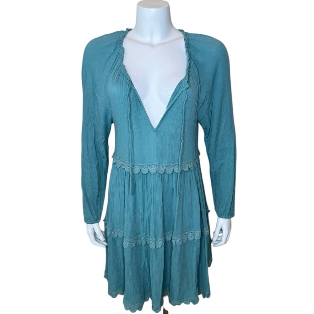 Eberjey Sofia Breezy Swim CoverUp Dress S Boho Gauzy Mini Blue